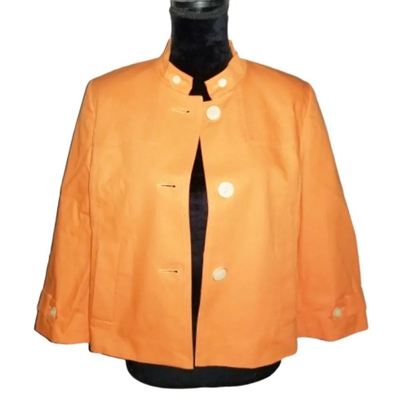 Talbots Collection Orange Italian Fabric‎ Cotton Button Down Jacket Size 14P - Picture 3 of 11